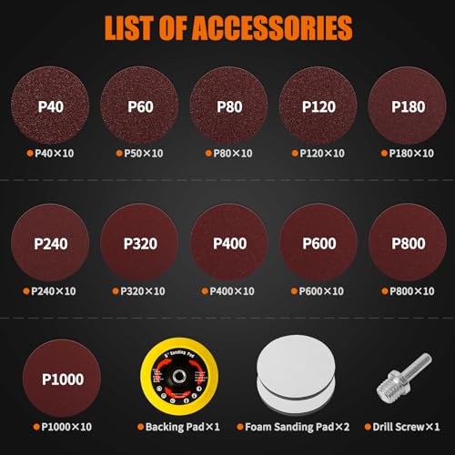 Pomsare 114PCS 5 Inch Angle Grinder Sanding Disc Kit, 40 to 1000 Grits - style: Premium 5 Inch 114 PCS