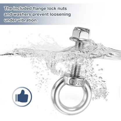 PATIKIL M4 x 50mm Shoulder Eye Bolt, 4 Pcs 304 Stainless Steel Lifting Ring Threaded Eye Bolt with Flange Lock Nuts Spring and Flat Washers for Hanging Tie Down Straps Outdoor Indoor - size: M4 x 50mm