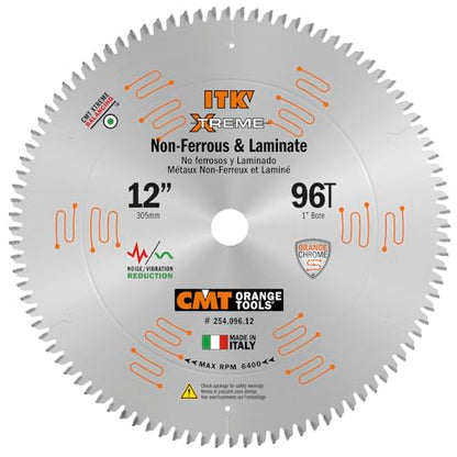 CMT Orange Tools 254.096.12 - Non-Ferrous&Laminate Saw Blade D=12 B=1 ß=TCG K=0.102 P=0.071 a=-6 - size: D 12 305mm | T 96 | B 1 | K .110 | P .087