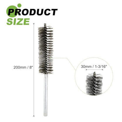 HARFINGTON 4pcs Wire Bore Brush Set 8 Inch Length 1.2 Inch Shank Stainless Steel Bristles Cleaning Brush for Clean Car Part Tube Kitchen Garage - size: 8 x 1.2 Inch