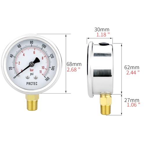 Dry Pressure Gauge NPT1/4,Low Pressure Gauge with 2.5 Inch Dial Size and 304 Stainless Steel Case,Lower Mount (0-30Psi) - color: 0-30Psi