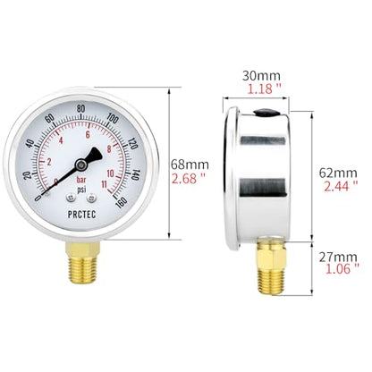 Dry Pressure Gauge NPT1/4,Low Pressure Gauge with 2.5 Inch Dial Size and 304 Stainless Steel Case,Lower Mount (0-30Psi) - color: 0-30Psi