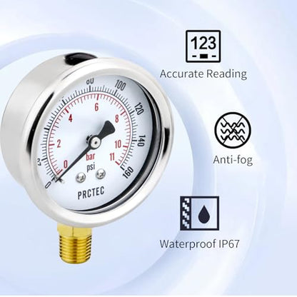 Dry Pressure Gauge NPT1/4,Low Pressure Gauge with 2.5 Inch Dial Size and 304 Stainless Steel Case,Lower Mount (-30inHg-0) - color: -30inHg-0