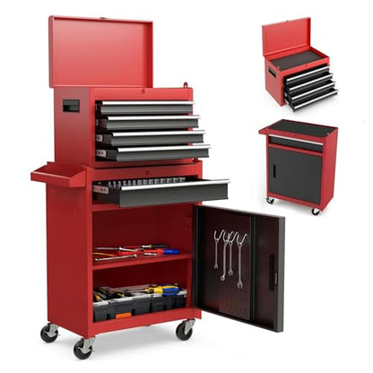 5-Drawer Rolling Tool Chest with Detachable Top Toolbox - color: Red, style: 5 drawer-detachable