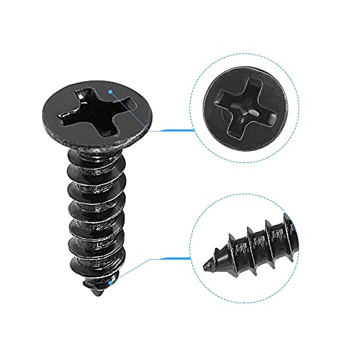 uxcell M3.5 x 12mm Wood Screws Phillips Flat Head Carbon Steel Self Tapping Screws Black 200pcs - size: M3.5 x 12mm