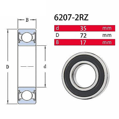6207-2RZ Bearings, 35x72x17mm Ball Bearing 6207RZ Double Rubber Sealed Shielded Bearing ID 35mm, OD 72mm, Thickness 17mm Bearing, Professional High-Speed Deep Groove Ball Precision Motor Bearings