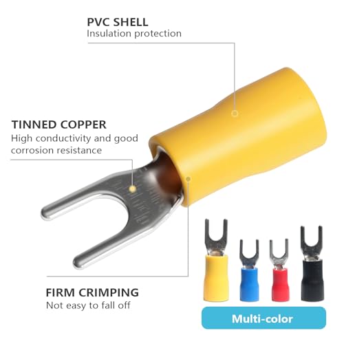 12Values #4#8#10 Fork Terminal Connectors 22-16 16-14 14-12 12-10 AWG Insulated Fork Spade Wire Connector Kit (Pack of 120 PCS)