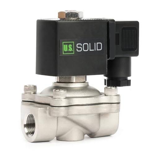 U.S. Solid 3/8" Stainless Steel Solenoid Valve - 12V DC, Normally Closed, 145 PSI Electric Valve for Water, Air, Diesel - size: 3/8 Inch
