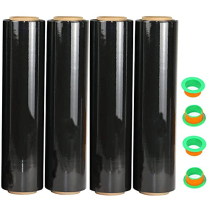 4 Pack Black Stretch Wrap 18" x 1000 Feet 80 Gauge Industrial Strength with Plastic Handle, Plastic Pallet Supplies Durable Self-Adhering for Packing, Moving, Heavy Duty Shrink Film Rolls - size: Black-4-Pack