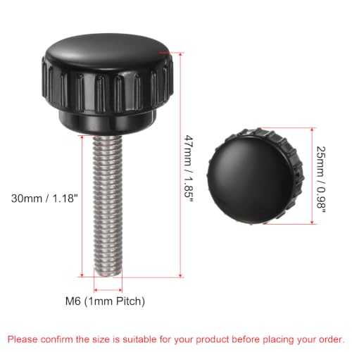 uxcell 4pcs Knurled Clamping Knobs M6 x 30mm Metric 304 Stainless Steel Male Thread Thumb Screw on Type 25mm Plastic Round Head Threaded Hand Bolt Stud Knobs Black - size: M6 x 30mm x 25mm