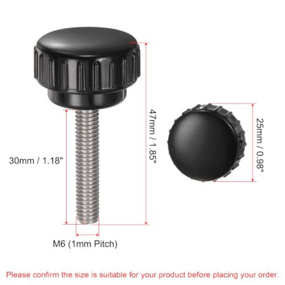 uxcell 4pcs Knurled Clamping Knobs M6 x 30mm Metric 304 Stainless Steel Male Thread Thumb Screw on Type 25mm Plastic Round Head Threaded Hand Bolt Stud Knobs Black - size: M6 x 30mm x 25mm