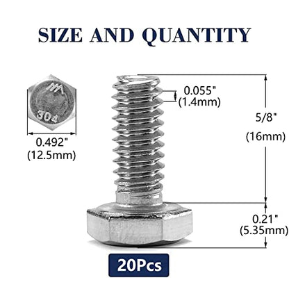 5/16-18 x 5/8" Hex Head Screw Bolt, 20Pcs 18-8 (304) Stainless Steel, Fully Threaded, Plain Finish, by SG TZH - size: 5/16-18 x 5/8"