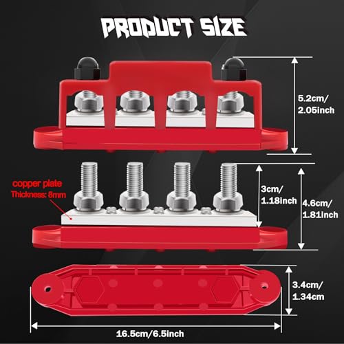 400A Bus Bar 12V Marine 5/16" Power Distribution Block Automotive Busbar Terminal Block,Battery Buss Bar (Pair, Red & Black) 4 x 5/16" Post 3 x #8 Screws Terminals - size: 400A 4x3/8"+3 #8