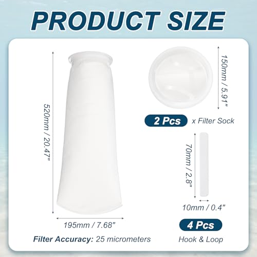 Aquarium Filter Bag Mesh (2Pcs 25 Micron 5.9" Ring 20.5" Long) - size: 25 Micron - 20.5" Long 5.9" Ring
