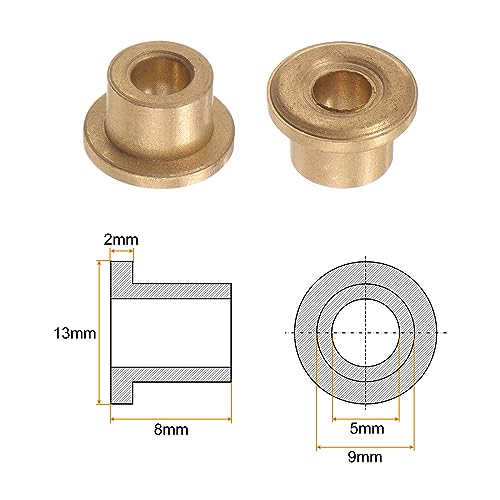 HARFINGTON 2pcs Flange Bearing Sleeve 5mm Bore 9mm OD 8mm Length 2mm Flange Thickness Bronze Bushing Self Lubricating Bushings Sleeve for Industrial Equipment - size: 5mm x 9mm x 8mm