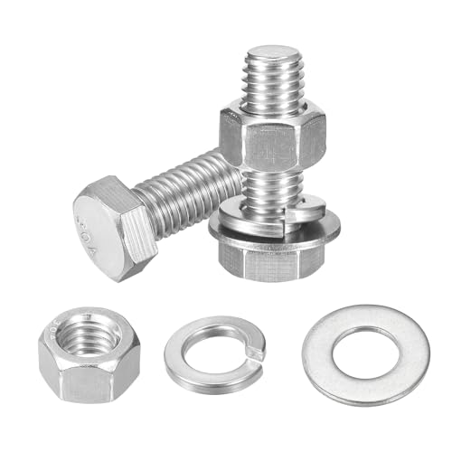 uxcell 20Set Hex Head Screw Bolt, 1/2-13 x 1-1/2" 304 Stainless Steel Fully Threaded Screw Bolt with Nuts, Flat & Lock Washers, Silver - size: 1/2-13 x 1-1/2"