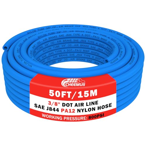 CheeMuii 50FT 3/8" DOT Air Line 3/8 Air Hose PA12 Nylon Pneumatic Tubing - color: Blue, size: 3/8"OD-50FT