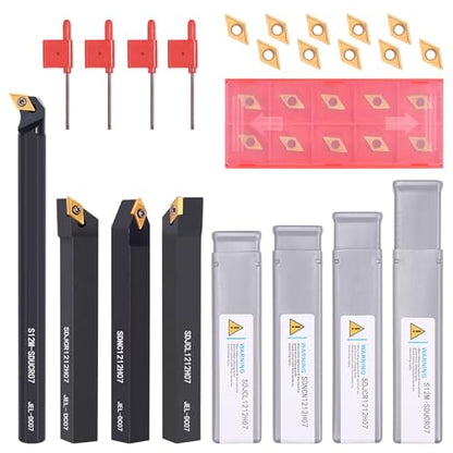 Indexable Lathe Turning Tools 14pcs Kit，1/2'' 12mm Shank - style: 4pcs 1/2" 12mm Shanks +10pcs Inserts