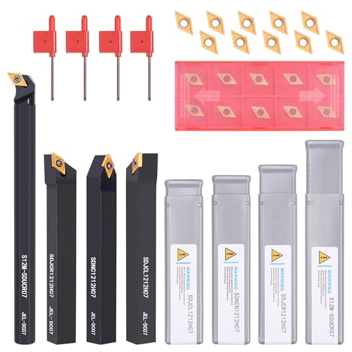 Indexable Lathe Turning Tools 14pcs Kit，1/2'' 12mm Shank - style: 4pcs 1/2" 12mm Shanks +10pcs Inserts