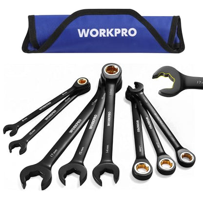 WORKPRO 8-piece Anti-Slip Ratcheting Wrench Set with Quick-Slide Open End - style: Metric + Quick Release