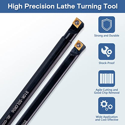 Carbide Lathe Tools -Lath Threading Bit Set 15pcs - 5pcs 1/4”~1/2" S06K/S07K/S08K/S10K/S12M-SCLCR06 Turning Holder Boring Bars / 10pcs Golden Inserts CCMT060204 - color: S06K/S07K/S08K/S10K/S12M-SCLCR06+10pcs inserts