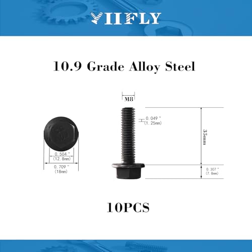 M8 x 35mm Flanged Hex Head Bolts Flange Hexagon Screws, M8x1.25 Bolt, 10.9 Grade Alloy Steel, Hexagon Head Bolts, Black Zinc Finish, Full Thread, Quantity 10 - size: M8 x 35mm(10PCS)