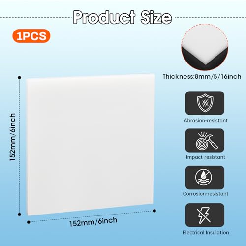 Hdpe Sheet 5/16 Inch Thick, 6" x 6" High Density Polyethylene Board, Thick Plastic Sheet for Craft, Plastic Cutting Board, Heavy Duty Industry - size: 6" X 6", style: 5/16" Thick