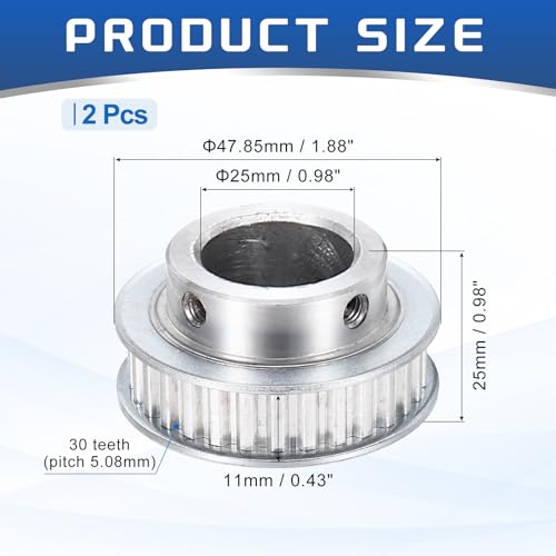 MECCANIXITY 2 Pcs Aluminium Timing Pulley, XL 30 Teeth 25mm Bore Synchronous Wheel Timing Belt Pulley 5.08mm Pitch 11mm Slot Width for Belt, CNC Machine, 3D Printer - size: 25x5.08x11mm