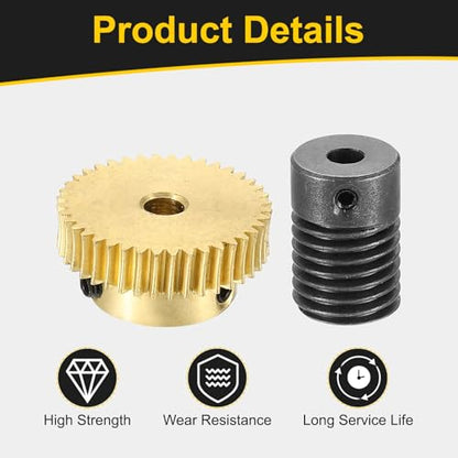 uxcell Worm Gear Set Right Rotation 40T 0.5 Module 1:40 Reduction Rate - size: Gear-4mm, Rod-4mm Bore, style: 0.5M-40T