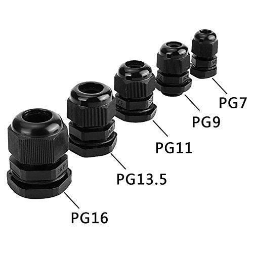eBoot Plastic Waterproof Adjustable 3.5-13mm Cable Glands Joints, PG7, PG9, PG11, PG13.5, PG16, Pack of 20