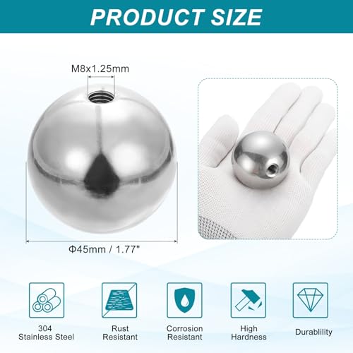 PATIKIL M8 x 45mm Ball Nuts Knob, 304 Stainless Steel Round Solid Silver Light Fixture Decorative Screw Cap Cover Machinery Hardware - size: M8x45mm