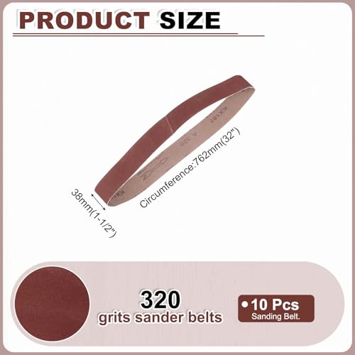 HARFINGTON 1-1/2 x 30 Inch Sanding Belts, 10 Pcs 320 Grits Aluminum Oxide - size: 1-1/2x30 inch(320 grit)
