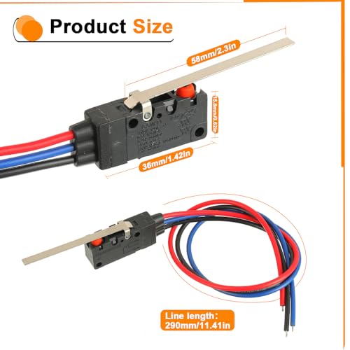 Micro Limit Switch with Long Straight Hinge Lever SPDT - size: 10A, Hinge Lever