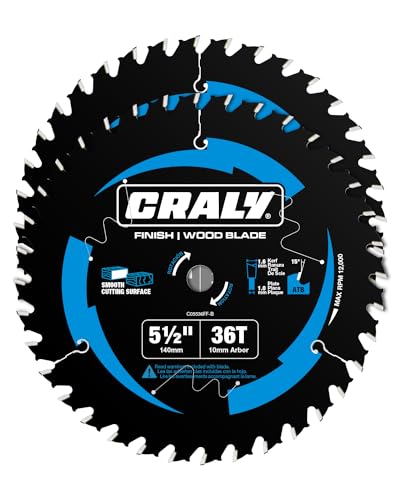 CRALY 5-1/2 Inch 36 Teeth Fine Finish Wood Cutting Circular Saw Blade, 10mm Arbor, Carbide Tipped, Thin Kerf, Black Ice™, for Plywood, MDF, OSB, Laminated, 2-Pack(C05536FF-2B) - size: 5-1/2'', 10mm arbor, 36T*2