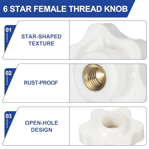 PATIKIL M5 x 25mm Thread Star Knobs, 4 Pcs 6 Star Knurled Tightening Screw Clamping Knob Handle for Umbrella Base Replacement, White - color: White, size: 5mm x 25mm