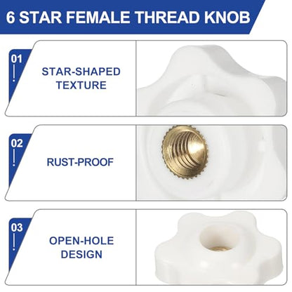 PATIKIL M5 x 25mm Thread Star Knobs, 4 Pcs 6 Star Knurled Tightening Screw Clamping Knob Handle for Umbrella Base Replacement, White - color: White, size: 5mm x 25mm
