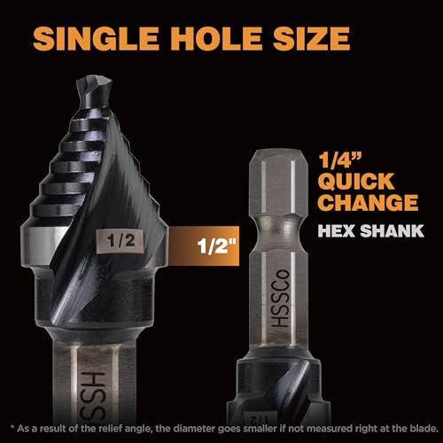 1/2" Single Size M35 Step Drill Bit Unibit for Hole Drilling - size: Single Size 1/2" (2 Flutes)