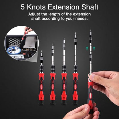 ORIA Precision Screwdriver Kit, Mini Screwdriver Set, 61 in 1 with 57 Bits Repair Tools with Flexible Shaft, Extension Rod for Mobile Phone, Smartphone, Tablet, PC, Red - color: Red
