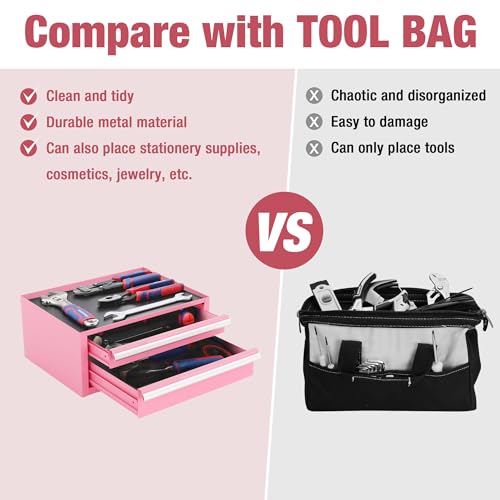 WORKPRO 12.5" Mini Metal Tool Box with 2 Drawers - color: Pink
