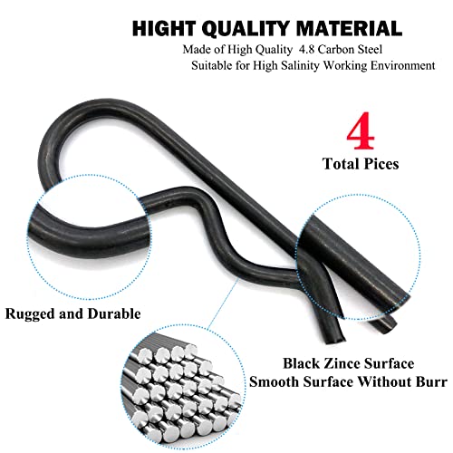 4 Pcs Heavy Duty Hitch Pins Clip R Clips Spring Retaining Wire Hair Pins Cotter Pin Strong Spring Tension Large Carter Pin R clip large for trailer Tractors Mower Cart Truck Black zinc M5x100mm - size: Black M5x100mm-4pcs