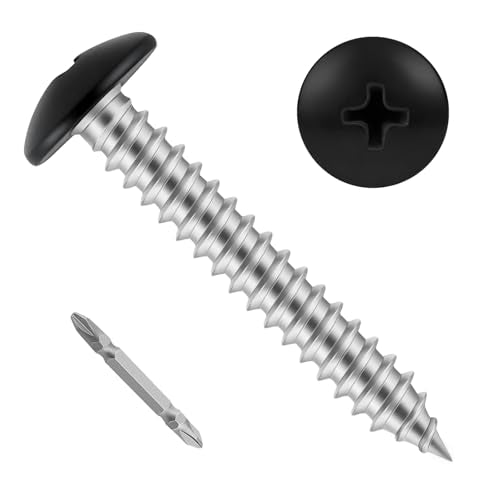 100 PCS #8 x 1 Wood Screws, Alloy Steel Truss Head Self Tapping Screws, Black Head, Full Thread, Screwdriver Bit Included - color: Black, size: #8 x 1"