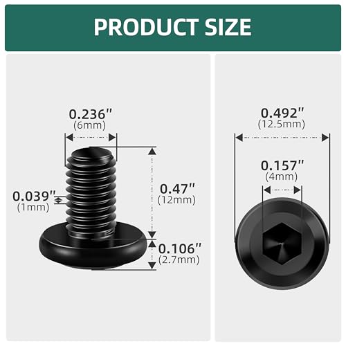 20Pcs M6-1.0 x 12mm Flat Head Socket Cap Screws Bolts 304 Stainless Steel Black Zinc Plated Furniture Bolts, Fully Threaded M6 Bolt with Hex Spanner - size: M6 x 12mm