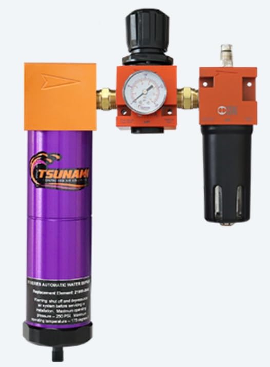 20 CFM, Tsunami 1/4" NPT Industrial Combination Water Separator Particulate Filter, Air Pressure Regulator & Lubricator Oiler - size: 20 CFM, 1/4 in, style: Filter Regulator Lubricator