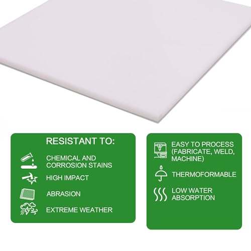 High Density Polyethylene Sheets HDPE Plastic Sheet Board for DIY, Heavy Duty Industry, 1/2" Thick,Size 4"x 8", White Color - size: 1/2" x 4" x 8", style: White