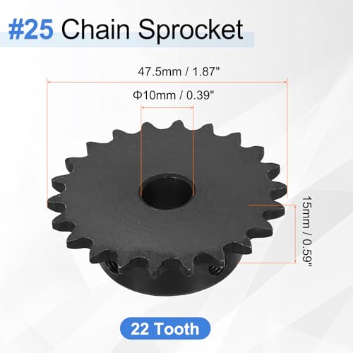 uxcell #25 Chain Roller Sprocket 10mm Bore 47.5mm OD, 22 Tooth C45 Carbon Steel ANSI #25 Roller Sprocket Round Hole with Set Screws for ISO 04C Chain, Black - size: 10mm Bore 47.5mm OD, 22 Tooth