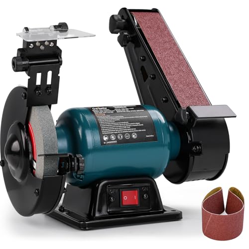 6-Inch Bench Grinder & 2x27 Belt Sander Combo, 2.5A Induction Motor Bench Tool for Sharpening, Knife Work, Wood Projects and Metal Finishing