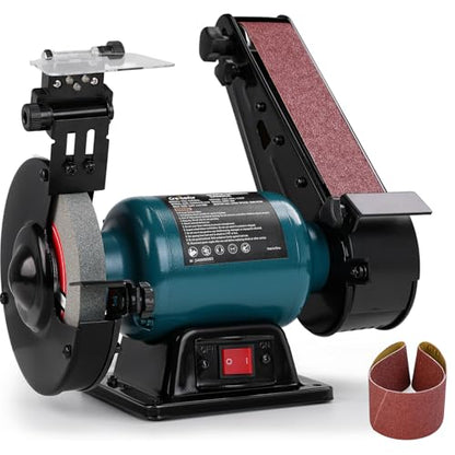 6-Inch Bench Grinder & 2x27 Belt Sander Combo, 2.5A Induction Motor Bench Tool for Sharpening, Knife Work, Wood Projects and Metal Finishing