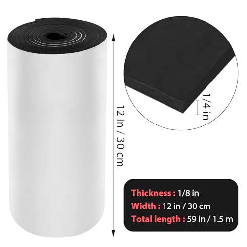 Self Adhesive Foam Rubber Sheets Sponge Neoprene with Adhesive Closed Cell Neoprene Rubber Roll Foam Padding for Shock Pad, DIY, Crafts (Black, 12 Inch x 59 Inch x 1/4 Inch) - color: Black, size: 12 Inch x 59 Inch x 1/4 Inch