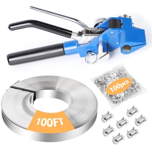 S304 Stainless Steel Strapping Kit, Heavy-Duty Ratchet Banding Tool Set - color: Rachet Tensioner Steel Banding Kit