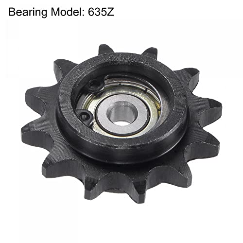uxcell Chain Idler Sprocket, 5mm Bore 3/8" Pitch 12 Tooth Tensioner, Black Oxide Finish C45 Carbon Steel with Insert Single Bearing for ISO 06B Chains - size: 5mm